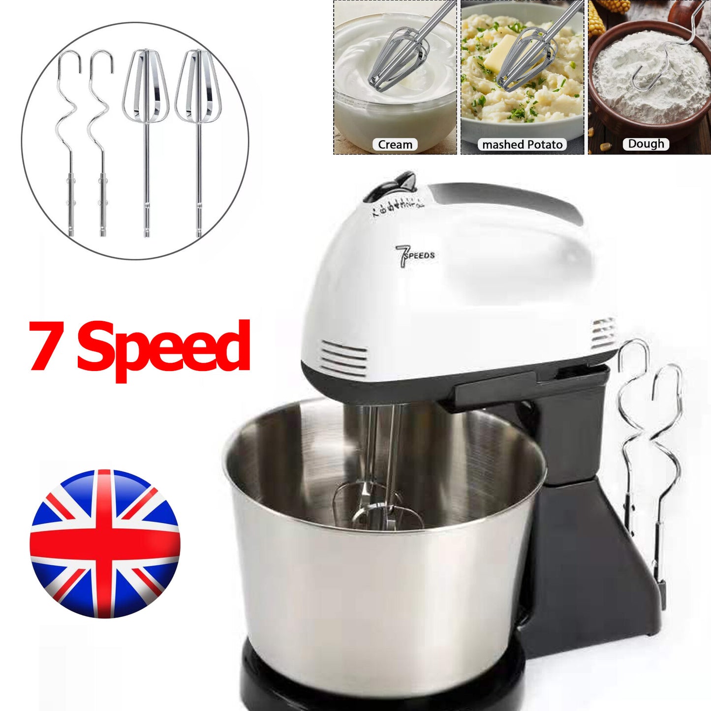 Electric Stand Mixer Food 7 Speed Multi Mixing Bowl Cake Blender Beater Dough